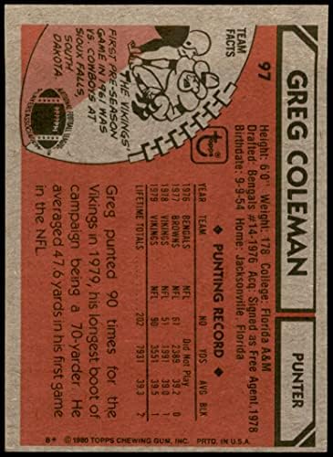 1980 Topps 97 גרג קולמן מינסוטה ויקינגס NM+ ויקינגים פלורידה A & M