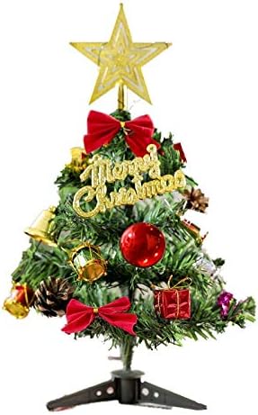 עץ חג המולד של Twdyc מיני עם אורות אביזרים קטנים פעמוני קשת מתנות לאורן קירור לחג המולד שולחן עבודה שולחן