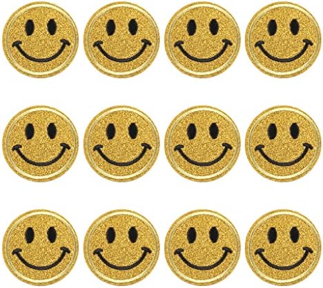 12 יח 'טלאי חיוך נצנצים תפור/ברזל על תיקון חיוך שמח בגדי ביגוד אפליקציות רקומות לקישוט DIY על