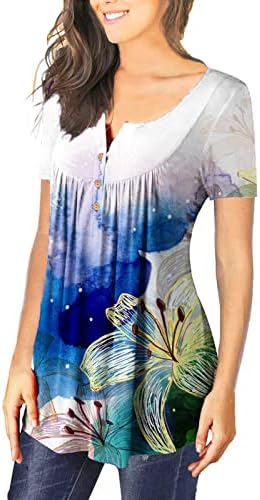 נשים 2023 קיץ חולצות להסתיר בטן חולצות מתגנדר מזדמן קצר שרוול כפתור למטה הנלי חולצת טי טוניקת חותלות