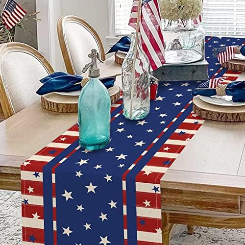 סלים 4 ביולי אמריקה כוכבים פסים רץ לשולחן פטריוטי, אדום כחול עצמאות אמריקאית יום הזיכרון לעיצוב