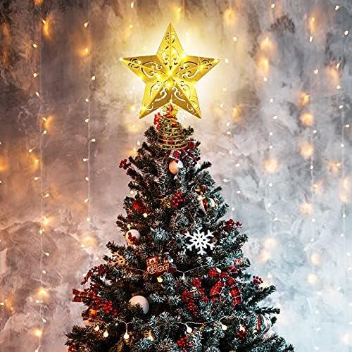 עץ חג המולד של Wawafun כוכב עליון, 10 אינץ '20 אורות LED נצנצים עץ חג המולד קישוטי טופר לחג המולד