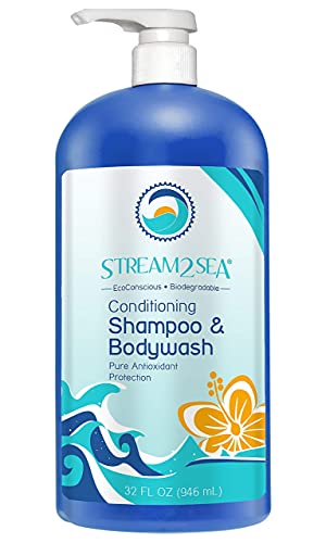 Stream2Sea מזגן שיער עם מיזוג שמפו ושטיפת גוף - טבעי, טבעי סופג UV, טיפוח שיער נטול פרבן - תנאים, מתנתקים ומנקה