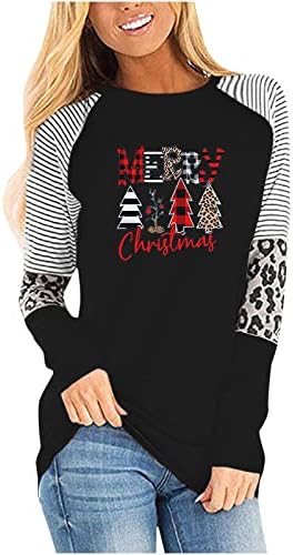 נשים של סוודר חולצות פסים ארוך שרוול הדפס מנומר חג המולד טי חולצות מקרית רופף צבע בלוק קרוע חולצה