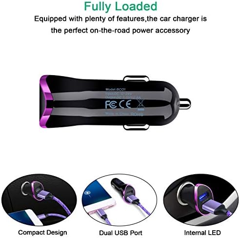 מתאם מטען לרכב USB C, מטען קיר כפול USB, 2 חבילות 6ft 6ft כבל בלוק טעינה מהיר לסמסונג גלקסי z