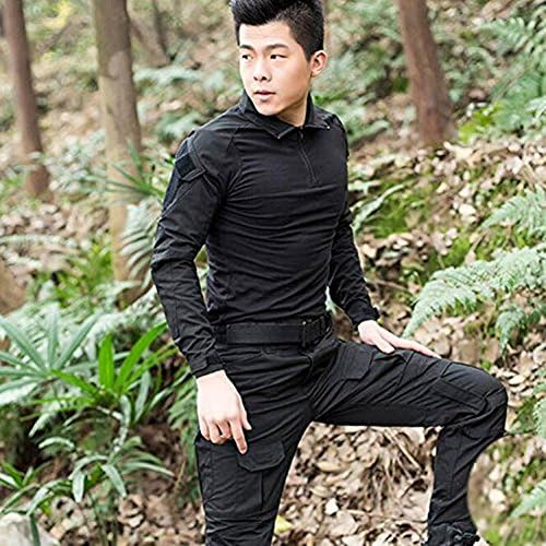 H קניות עולמי ציד טקטי חולצת שרוול ארוך צבאי עם רפידות מרפק שחור