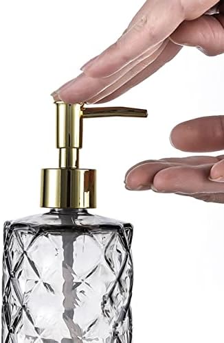 בקבוק מתקן לסבון קרם זכוכית עם משאבת זהב מפלסטיק-מתקן קרם ידיים למילוי חוזר קריסטל 12 אונקיות