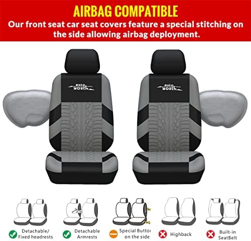 מכסה מושב רכב אפור Autoyouth Set Full Set, כיסויי מושב דלי קדמי עם כיסוי מושב מכונית מפוצל לנשים מגני מושב מלאים