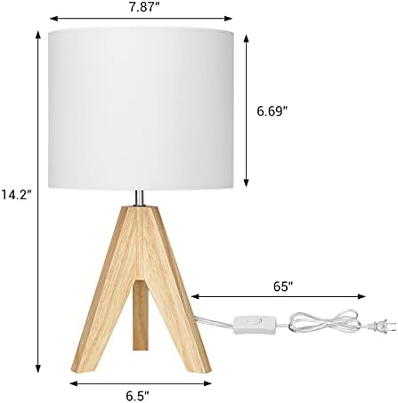 Dewenwils מנורת שולחן קטנה, מנורת שולחן חצובה מעץ עם צל פשתן לבן, מנורת שולחן 2 חבילות לסלון, חדר שינה, שולחן