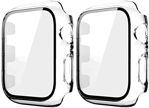 Hankn 2 Pack 38 ממ CLEAR CASE תואם לסדרת Apple Watch 3 2 1 38 ממ מארז מגן מסך זכוכית מזג, כיסוי מלא