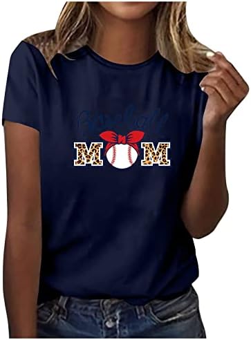 קיץ קצר שרוול חולצה לנשים בייסבול אמא טי חולצות בציר עגול צוואר חולצה גדול רופף בכושר חולצות