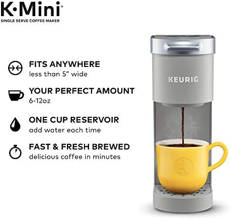 מכונת קפה קיוריג קיי-מיני, מבשלת קפה עם כוס קפה אחת, 6 עד 12 אונקיות. גדלים לחלוט, סטודיו אפור