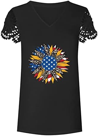 חולצת שרוול תחרה אמריקאית לנשים לנשים 4 ביולי חולצת טשט