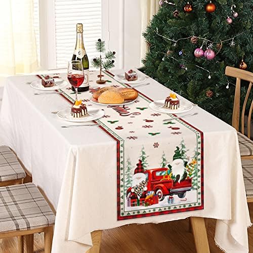 רץ שולחן חג המולד, רץ חג שמח לשולחן, גמדי עץ חג המולד איש שלג משאית אדומה משאית אדומה שולחן חורף רץ שולחן