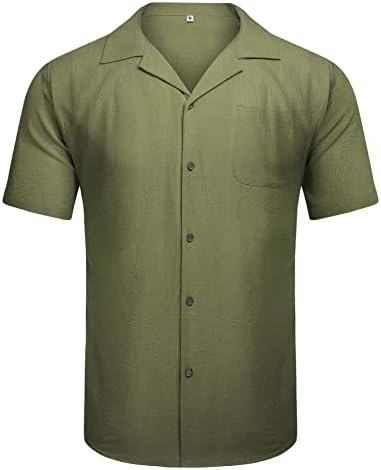 חולצת פשתן כותנה לגברים של Lecgee, שרוול קצר קז'ואלי מחנה קובני חולצה חוף חולצה מוצקה.