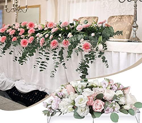 אגרטל פרחים אקרילי מלבני ברור - 16 חורים, קופסת פרחי מלבן לחתונות חתונה לשולחנות, שולחן אוכל מודרני סידורי