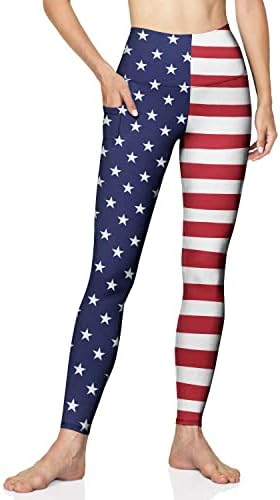 Medtogs חותלות דגל אמריקאיות לנשים ארהב דגל מכנסי יוגה אימון אימון חותלות מותניים גבוהות עם כיסים לנשים