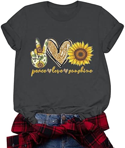 חולצת חמניות חמניות של Ruziyoog לנשים קיץ טוניקה גרפית חמודה טי שרוול קצר שרוול מצחיק חולצות נ 'צוואר