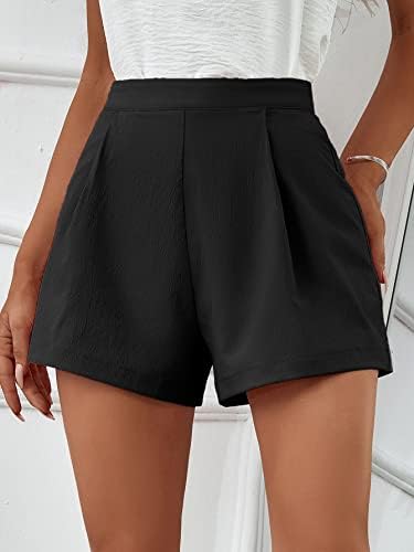 מכנסיים קצרים של נשים מזדמנות במותניים בסיסיים גבוהים קצרים רגילים נוחים רחבים קפלים מכנסיים קצרים