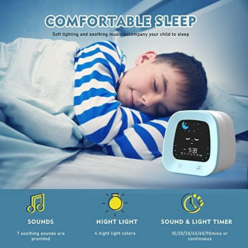 שעון מעורר לילדים לילדים, שעון השכמה דיגיטלי לחדר שינה לילדים, פעוטות מאמן שינה עם מכונת צליל לילה אור