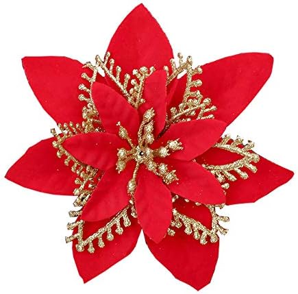 פרחי חג מולד מלאכותיים של נצנצים בגודל 5 אינץ 'נצנצים קישוטי עץ חג המולד חבילה של 12