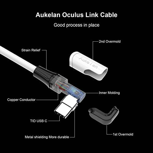כבל קישור Aukelan תואם 16ft עבור Oculus Quest 2/Steam VR ו- PC, העברת נתונים במהירות גבוהה באורך כבל &
