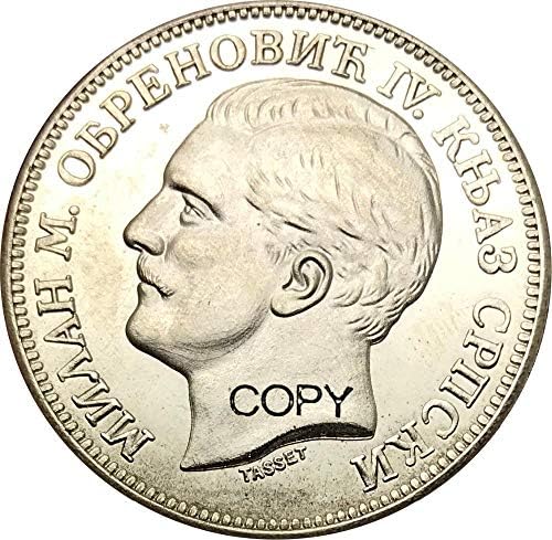 סרביה מילאן אוברנוביץ 'IV 2 דינארה 1879 מטבעות עותק מכסף מצופה קופרוניקל
