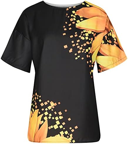 חולצת שרוול קצרה של נשים 2023 הדפס גרפי פרחי פריכה אלת אלת זורמת רופפת כושר חולצת טשס עליון לנשים 6n