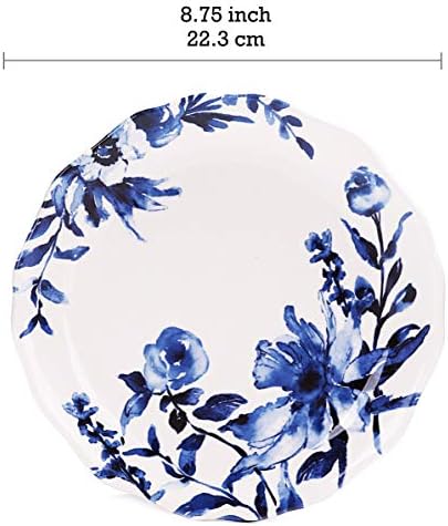 BICO צבעי מים כחולים פרחים מסקרנים קרמיקה 12 איחוד כלי אוכל, שירות ל -4, כולל צלחות ארוחת ערב בגודל 11 אינץ ',