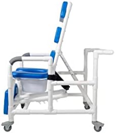 כיסא מקלחת שכיבה עם גלגלי נעילה, מושב מרופד, משענת גב ומנוחת רגליים, חגורת בטיחות, דלי שידה. 325 פאונד. קיבולת.
