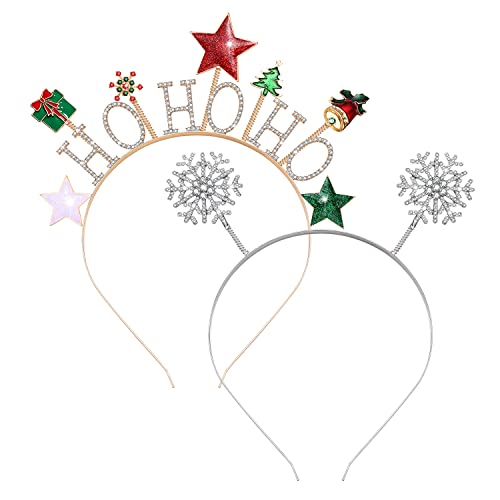 חג המולד בגימור לנשים לבן ריינסטון פתית שלג חג הו הו הו גומייה לשיער עם הווה כוכב עץ פעמון