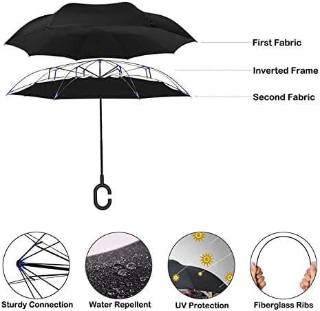 גולגולת-שף מטריה הפוכה מטריה מתקפלת הפוכה אטומה לרוח עם ידית בצורת ג לגברים נשים