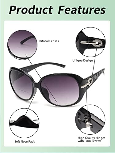 JM משקפי משקפי שמש ביפוקלים קלאסיים משקפי משקפי שמש לנשים הגנה על UV חיצוני שחור +4.0