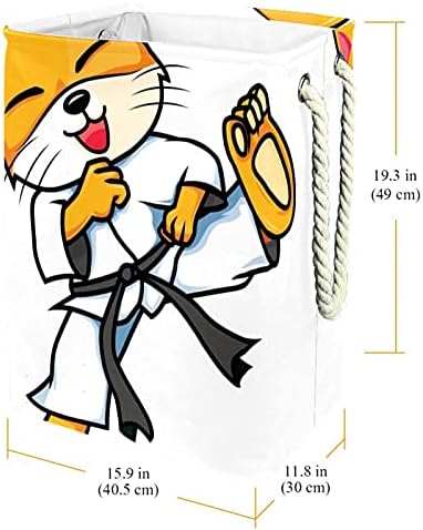 דייה קריקטורה קראטה חתול סל כביסה עם ידיות מתקפל כביסת מובנה רירית עם נתיק סוגריים בגדי ארגון
