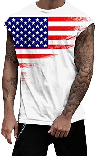 גופיות דגל אמריקאיות לגברים צוואר צוואר צוואת כותנה רכה תלת -ממדית אימון מודפס מפואר חולצות פטריוטיות