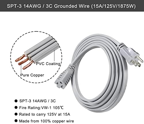 כבל הארכת חשמל של Kuncan Appliance - חובה כבדה 14/3 AWG מקביל 3 כבל שטוח פרופיל נמוך כבלים ארהב תקע זכר למאריך