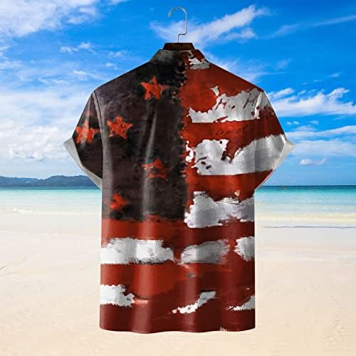 חולצות Hawaiian XXBR לגברים, יום העצמאות כפתור שרוול קצר למטה חולצת טי קיץ טופסי חוף מזדמנים מתאימים