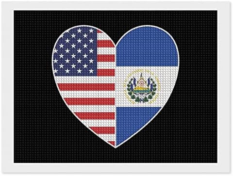 אל סלבדור ואמריקה דגל לב יהלומי ציור ערכות כיכר יהלומי צלב תפר מלבן אמנות תמונות 8איקס 12