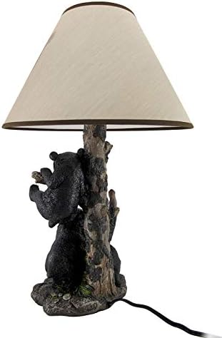 מנורת שולחן משפחתית של דוב שחור עם גוון הדפסת קליפת עץ דקסקור מערבי