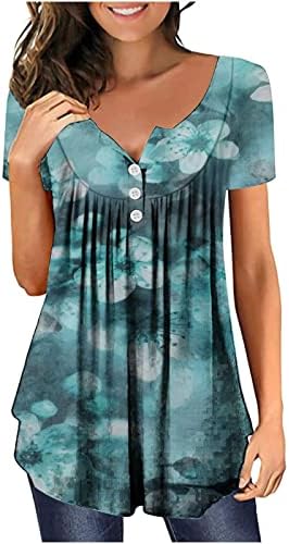חולצת חולצה לחולצה לנשים סתיו סתיו שרוול קצר צוואר צוואר כותנה כותנה פרח כפתור גרפי כלפי מעלה חולצה קפלים