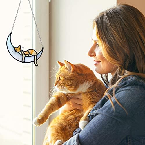 כתום חתול דקור חתול מתנות חתול אוהבי מוכתם זכוכית חתול המשתזפת ' עבור חלון תליית דקור חתול זיכרון מתנות