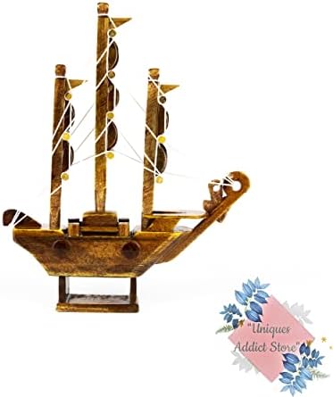 Uniques מכור לחנות דגם סירת שיט מעץ, קישוט סירת מפרש מעץ בעבודת יד, סירת ספינה מיניאטורית, פסלון משרדים ביתיים