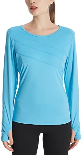 Coorun Running Tops לנשים שרוול ארוך upf 50+ UV חולצה הגנה על השמש O צוואר מהיר חולצת טריקו של