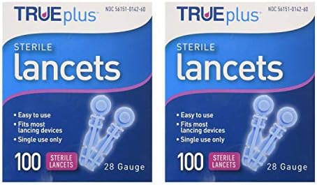 Trueplus Lancets סטרילי, 28 מד, 100 ספירה - 2 חבילה