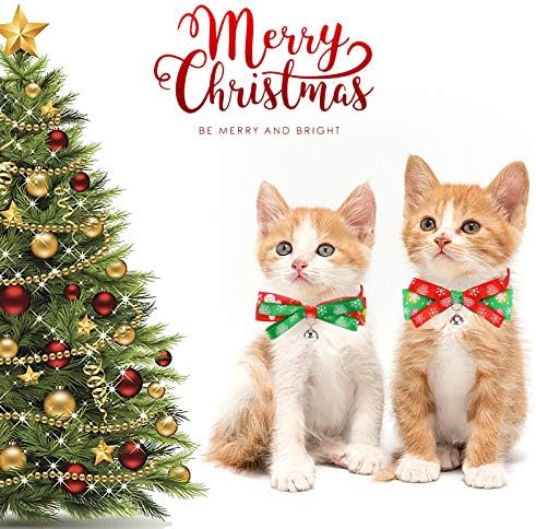 2 חבילות צווארון חיית מחמד של חג המולד, צווארון חתול חג מולד מתכוונן עם פעמון ג'ינגל פרפר כפול סיפון, טבעת