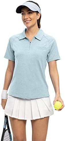 חולצות פולו לנשים TBMPOY חולצות שרוול קצר UPF 50+ רוכסן גולף אתלטי חולצות טיול חולצות ספורט יבש קלות יבש