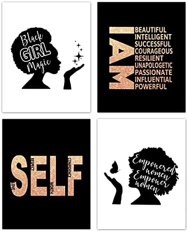 הויאו מודרני מינימליסטי מופשט גוף קו שחור מלכת אישה ילדה אפריקאי אמריקאי כתר קיר אמנות הדפסי סט של 4,
