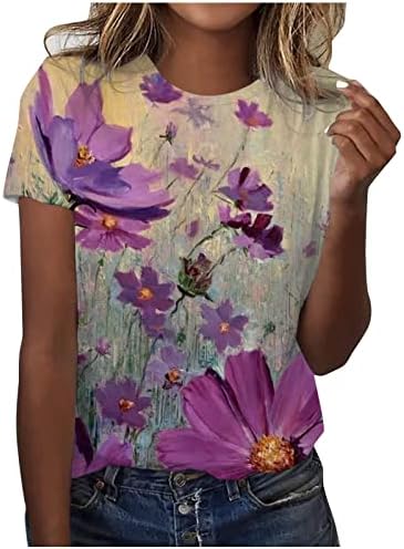 חולצות קיץ לנשים אלגנטיות מתגנדר חולצות טוניקה עם שרוול קצר, חולצות טי גרפיות 2023 לנשים