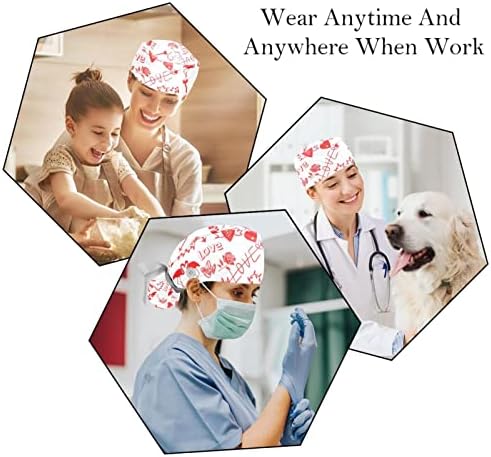 Lorvies כובעים רפואיים לנשים עם כפתורים שיער ארוך, כובע עבודה מתכוונן 2 חלקים, פרחי כלבים בסגנון עץ רטרו