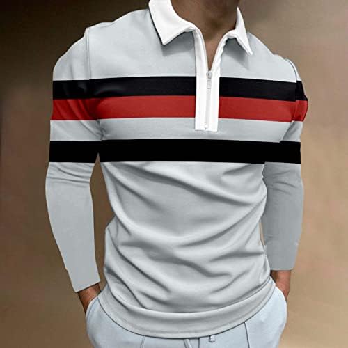 חולצות פולו רוכסן דסודן עבור שרוול ארוך גברים מזדמנים מתאימים וינטג 'משובץ אימון פסים ספורט גולף גולף דש טופ